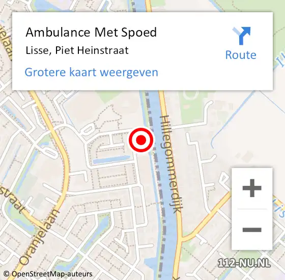 Locatie op kaart van de 112 melding: Ambulance Met Spoed Naar Lisse, Piet Heinstraat op 4 december 2023 21:13