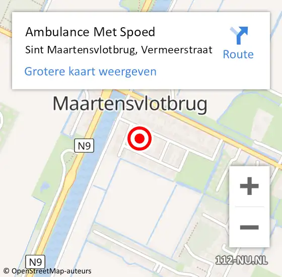 Locatie op kaart van de 112 melding: Ambulance Met Spoed Naar Sint Maartensvlotbrug, Vermeerstraat op 4 december 2023 21:31