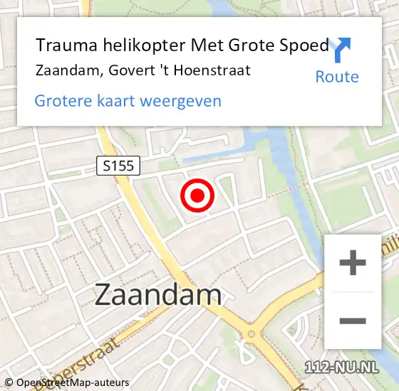 Locatie op kaart van de 112 melding: Trauma helikopter Met Grote Spoed Naar Zaandam, Govert 't Hoenstraat op 4 december 2023 21:42