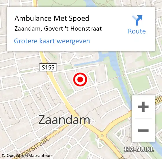 Locatie op kaart van de 112 melding: Ambulance Met Spoed Naar Zaandam, Govert 't Hoenstraat op 4 december 2023 22:10