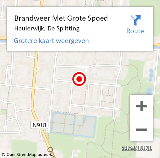 Locatie op kaart van de 112 melding: Brandweer Met Grote Spoed Naar Haulerwijk, De Splitting op 4 december 2023 22:46
