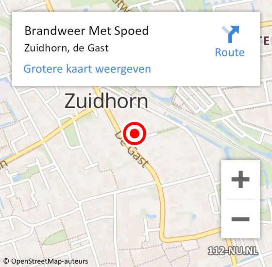 Locatie op kaart van de 112 melding: Brandweer Met Spoed Naar Zuidhorn, de Gast op 4 december 2023 23:11