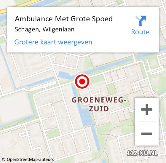 Locatie op kaart van de 112 melding: Ambulance Met Grote Spoed Naar Schagen, Wilgenlaan op 4 december 2023 23:12