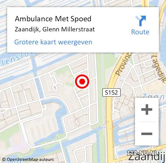 Locatie op kaart van de 112 melding: Ambulance Met Spoed Naar Zaandijk, Glenn Millerstraat op 5 december 2023 00:03