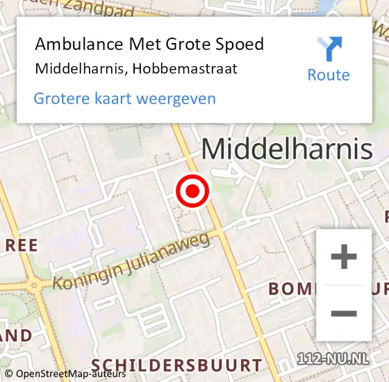 Locatie op kaart van de 112 melding: Ambulance Met Grote Spoed Naar Middelharnis, Hobbemastraat op 5 december 2023 01:41