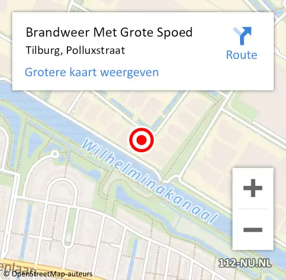 Locatie op kaart van de 112 melding: Brandweer Met Grote Spoed Naar Tilburg, Polluxstraat op 5 december 2023 03:36