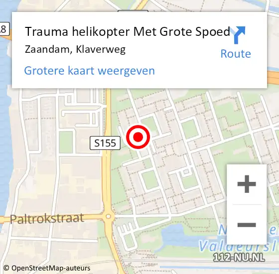 Locatie op kaart van de 112 melding: Trauma helikopter Met Grote Spoed Naar Zaandam, Klaverweg op 5 december 2023 03:51