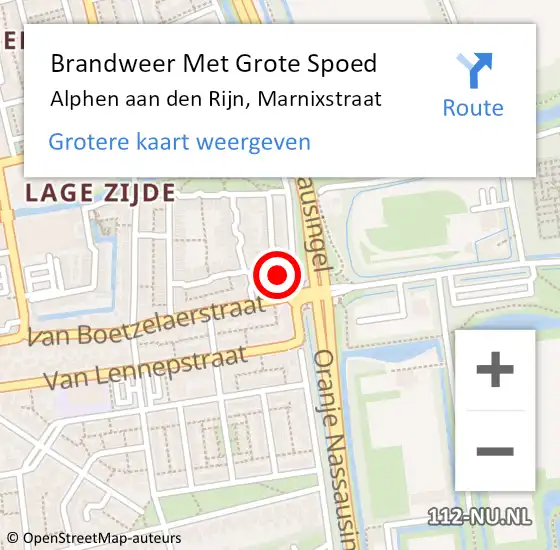 Locatie op kaart van de 112 melding: Brandweer Met Grote Spoed Naar Alphen aan den Rijn, Marnixstraat op 5 december 2023 04:05