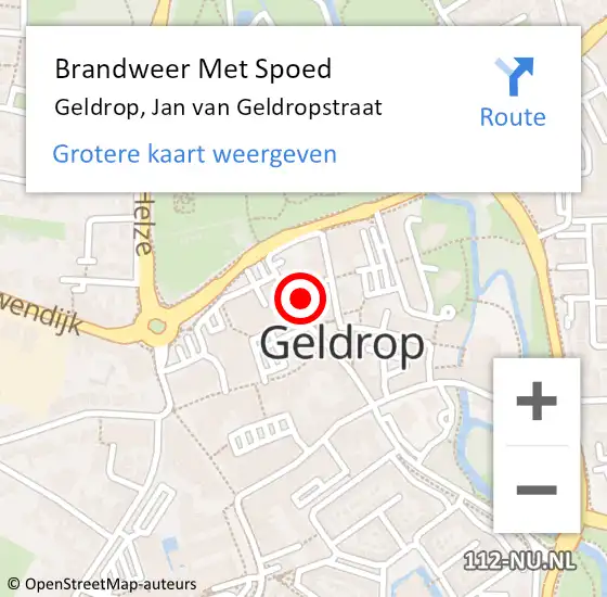 Locatie op kaart van de 112 melding: Brandweer Met Spoed Naar Geldrop, Jan van Geldropstraat op 5 december 2023 04:37