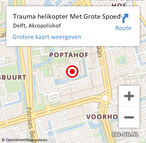 Locatie op kaart van de 112 melding: Trauma helikopter Met Grote Spoed Naar Delft, Akropolishof op 5 december 2023 05:05