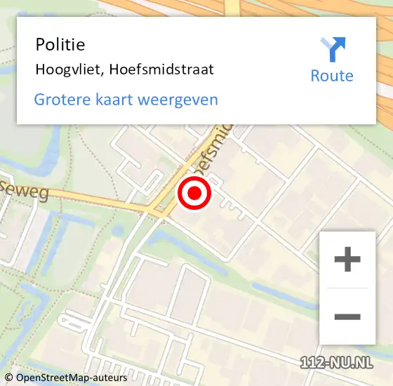 Locatie op kaart van de 112 melding: Politie Hoogvliet, Hoefsmidstraat op 5 december 2023 06:15