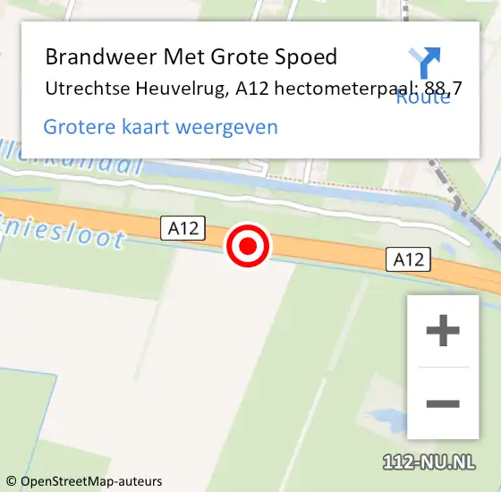 Locatie op kaart van de 112 melding: Brandweer Met Grote Spoed Naar Utrechtse Heuvelrug, A12 hectometerpaal: 88,7 op 5 december 2023 06:36