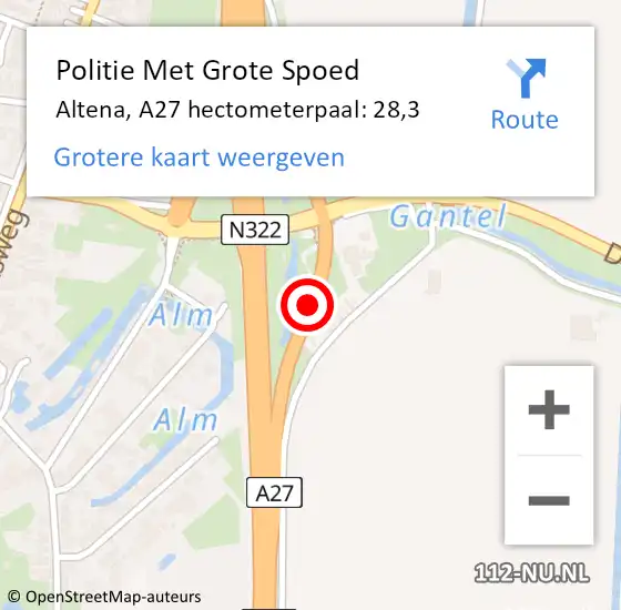 Locatie op kaart van de 112 melding: Politie Met Grote Spoed Naar Altena, A27 hectometerpaal: 28,3 op 5 december 2023 08:34