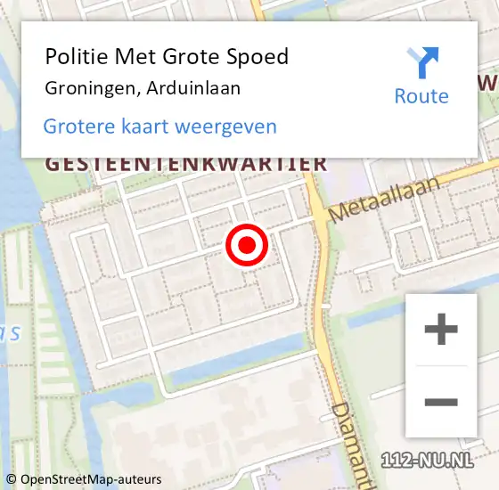 Locatie op kaart van de 112 melding: Politie Met Grote Spoed Naar Groningen, Arduinlaan op 5 december 2023 08:48