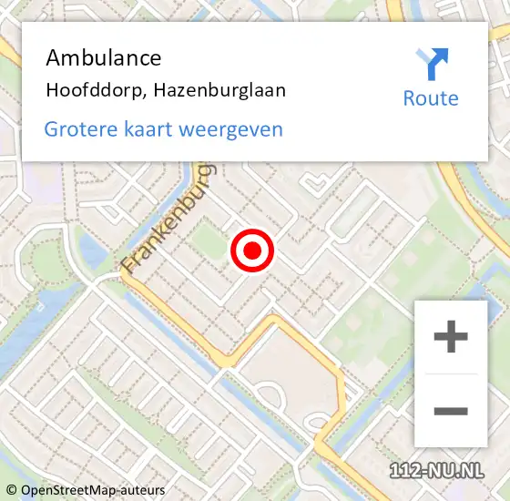 Locatie op kaart van de 112 melding: Ambulance Hoofddorp, Hazenburglaan op 5 december 2023 09:01