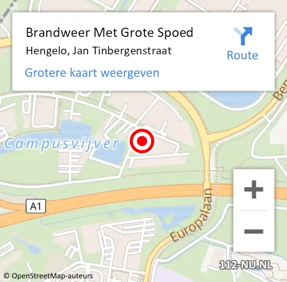 Locatie op kaart van de 112 melding: Brandweer Met Grote Spoed Naar Hengelo, Jan Tinbergenstraat op 5 december 2023 09:03