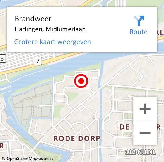 Locatie op kaart van de 112 melding: Brandweer Harlingen, Midlumerlaan op 5 december 2023 09:21