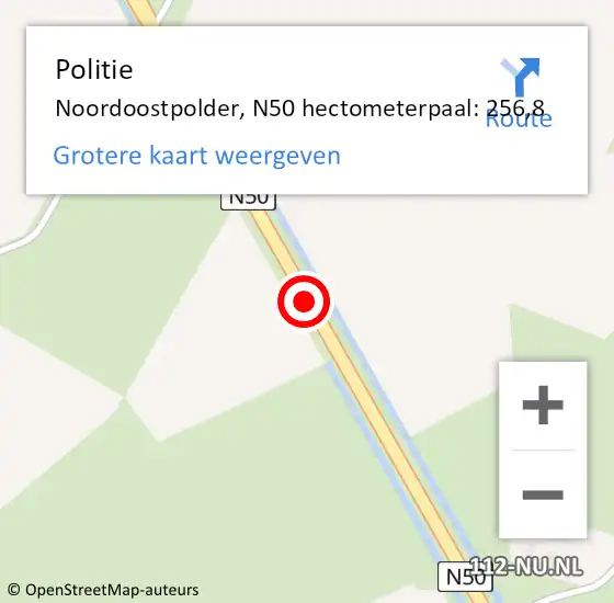 Locatie op kaart van de 112 melding: Politie Noordoostpolder, N50 hectometerpaal: 256,8 op 5 december 2023 09:28