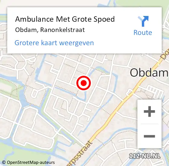Locatie op kaart van de 112 melding: Ambulance Met Grote Spoed Naar Obdam, Ranonkelstraat op 5 december 2023 09:28