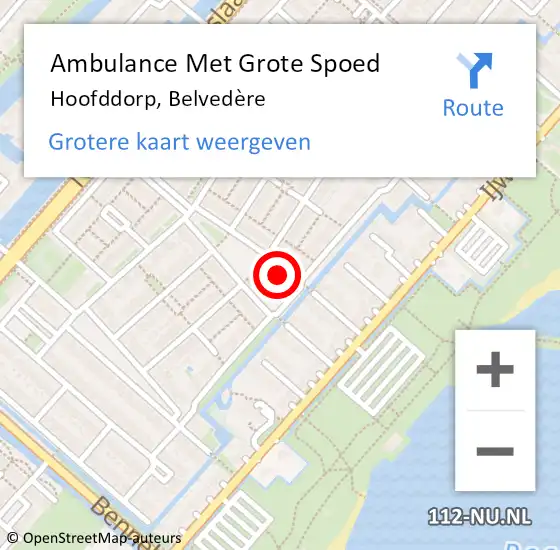 Locatie op kaart van de 112 melding: Ambulance Met Grote Spoed Naar Hoofddorp, Belvedère op 5 december 2023 09:34