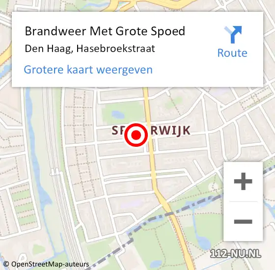 Locatie op kaart van de 112 melding: Brandweer Met Grote Spoed Naar Den Haag, Hasebroekstraat op 5 december 2023 09:44