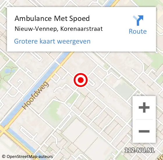 Locatie op kaart van de 112 melding: Ambulance Met Spoed Naar Nieuw-Vennep, Korenaarstraat op 5 december 2023 10:59