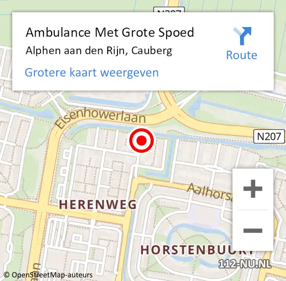 Locatie op kaart van de 112 melding: Ambulance Met Grote Spoed Naar Alphen aan den Rijn, Cauberg op 5 december 2023 11:11