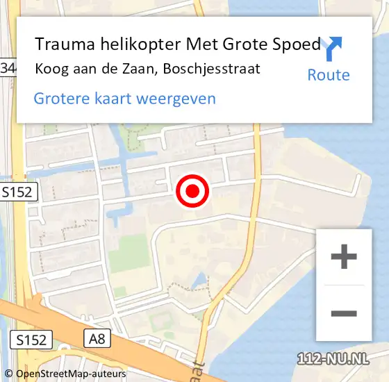 Locatie op kaart van de 112 melding: Trauma helikopter Met Grote Spoed Naar Koog aan de Zaan, Boschjesstraat op 5 december 2023 11:29