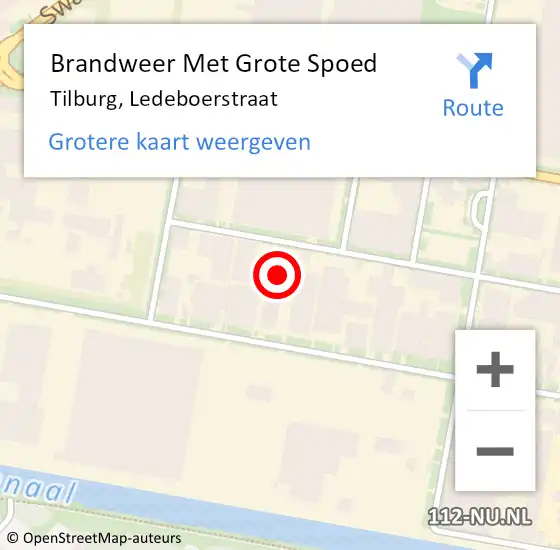 Locatie op kaart van de 112 melding: Brandweer Met Grote Spoed Naar Tilburg, Ledeboerstraat op 5 december 2023 11:29