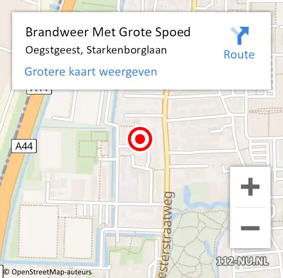 Locatie op kaart van de 112 melding: Brandweer Met Grote Spoed Naar Oegstgeest, Starkenborglaan op 5 december 2023 11:32