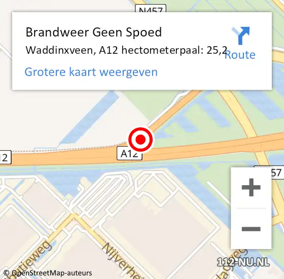 Locatie op kaart van de 112 melding: Brandweer Geen Spoed Naar Waddinxveen, A12 hectometerpaal: 25,2 op 5 december 2023 11:34