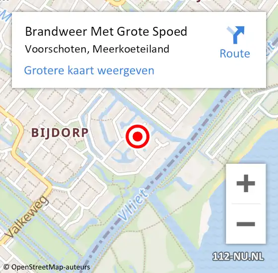 Locatie op kaart van de 112 melding: Brandweer Met Grote Spoed Naar Voorschoten, Meerkoeteiland op 5 december 2023 11:45