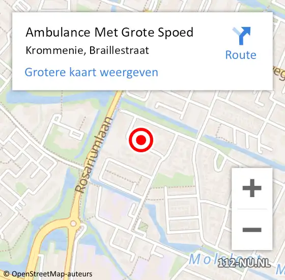 Locatie op kaart van de 112 melding: Ambulance Met Grote Spoed Naar Krommenie, Braillestraat op 5 december 2023 12:02