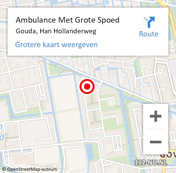 Locatie op kaart van de 112 melding: Ambulance Met Grote Spoed Naar Gouda, Han Hollanderweg op 5 december 2023 12:41