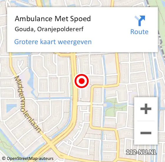 Locatie op kaart van de 112 melding: Ambulance Met Spoed Naar Gouda, Oranjepoldererf op 5 december 2023 12:48