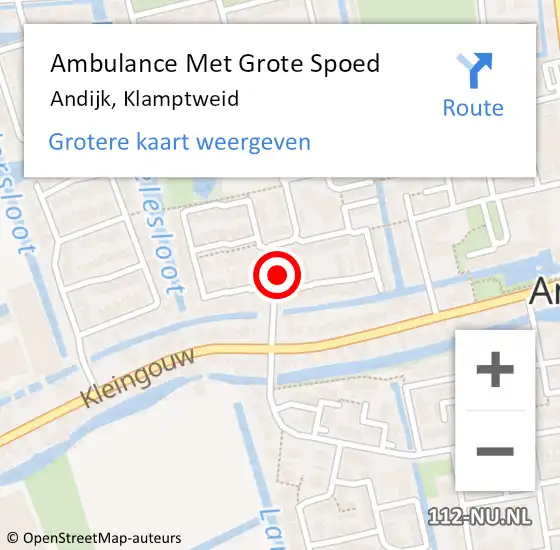 Locatie op kaart van de 112 melding: Ambulance Met Grote Spoed Naar Andijk, Klamptweid op 5 december 2023 12:50