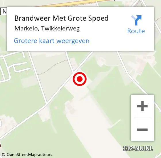 Locatie op kaart van de 112 melding: Brandweer Met Grote Spoed Naar Markelo, Twikkelerweg op 5 december 2023 12:55