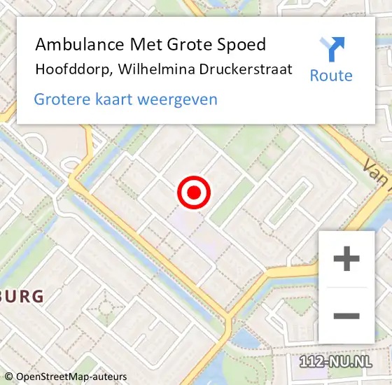 Locatie op kaart van de 112 melding: Ambulance Met Grote Spoed Naar Hoofddorp, Wilhelmina Druckerstraat op 5 december 2023 13:02