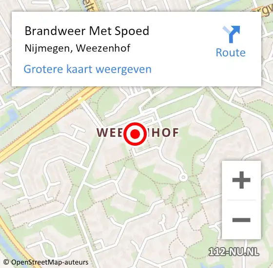 Locatie op kaart van de 112 melding: Brandweer Met Spoed Naar Nijmegen, Weezenhof op 5 december 2023 13:08