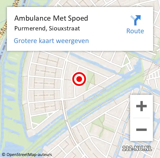 Locatie op kaart van de 112 melding: Ambulance Met Spoed Naar Purmerend, Siouxstraat op 5 december 2023 13:10