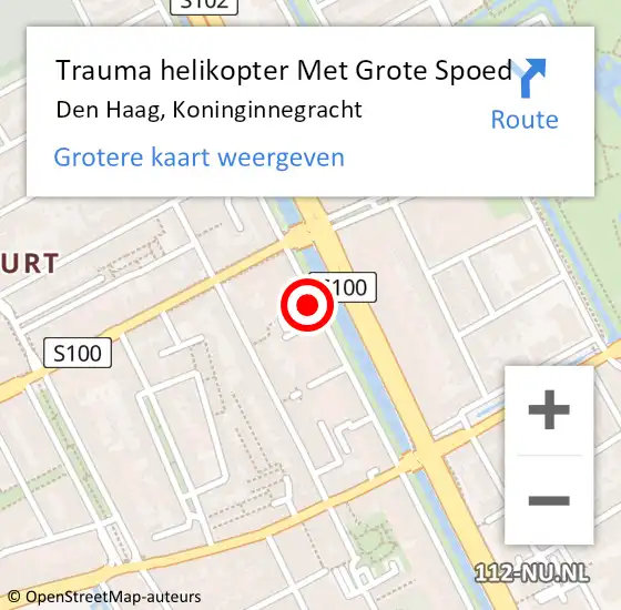 Locatie op kaart van de 112 melding: Trauma helikopter Met Grote Spoed Naar Den Haag, Koninginnegracht op 5 december 2023 13:11