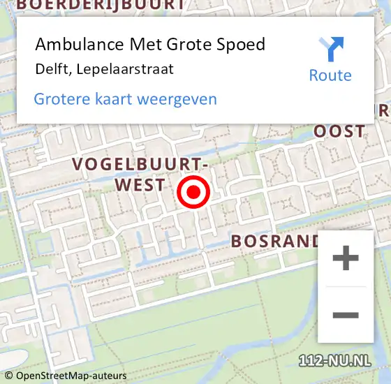 Locatie op kaart van de 112 melding: Ambulance Met Grote Spoed Naar Delft, Lepelaarstraat op 5 december 2023 13:17