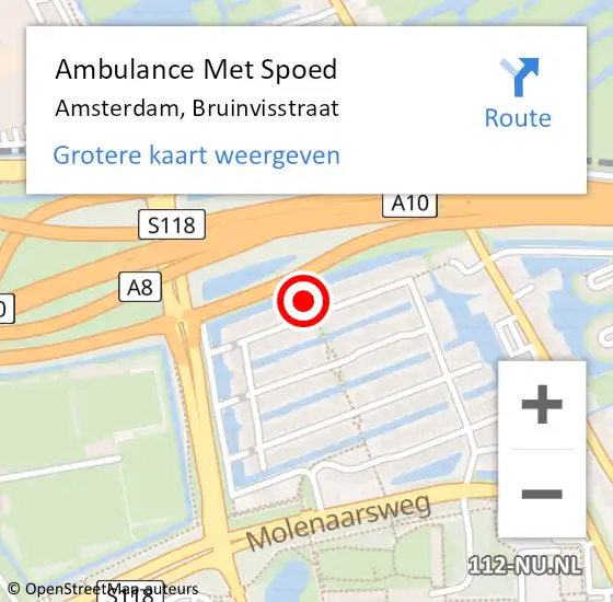 Locatie op kaart van de 112 melding: Ambulance Met Spoed Naar Amsterdam, Bruinvisstraat op 5 december 2023 13:21