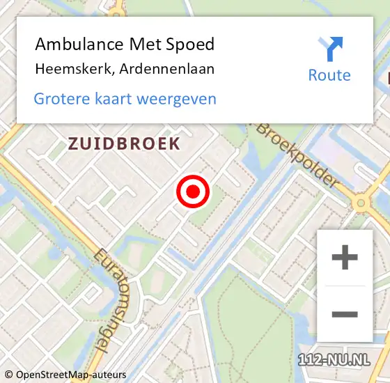 Locatie op kaart van de 112 melding: Ambulance Met Spoed Naar Heemskerk, Ardennenlaan op 5 december 2023 13:24