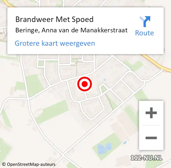 Locatie op kaart van de 112 melding: Brandweer Met Spoed Naar Beringe, Anna van de Manakkerstraat op 5 december 2023 13:31