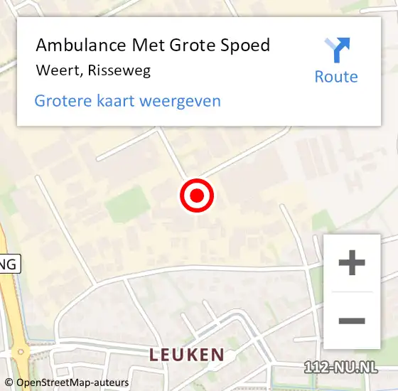 Locatie op kaart van de 112 melding: Ambulance Met Grote Spoed Naar Weert, Risseweg op 5 december 2023 13:31