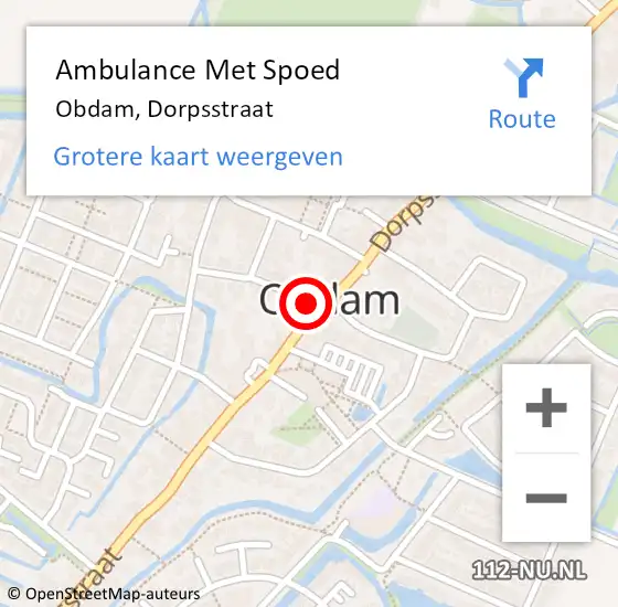 Locatie op kaart van de 112 melding: Ambulance Met Spoed Naar Obdam, Dorpsstraat op 5 december 2023 13:45