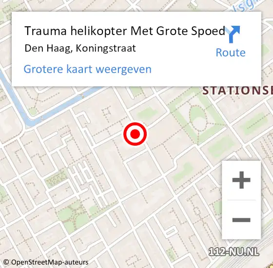 Locatie op kaart van de 112 melding: Trauma helikopter Met Grote Spoed Naar Den Haag, Koningstraat op 5 december 2023 13:46