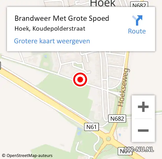 Locatie op kaart van de 112 melding: Brandweer Met Grote Spoed Naar Hoek, Koudepolderstraat op 5 december 2023 13:47