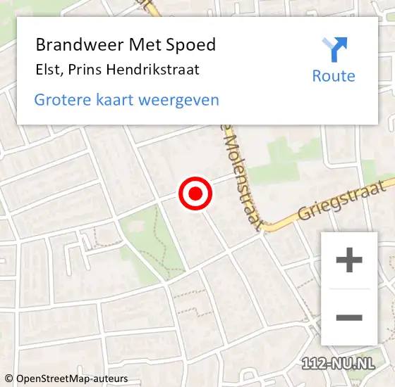 Locatie op kaart van de 112 melding: Brandweer Met Spoed Naar Elst, Prins Hendrikstraat op 5 december 2023 14:15